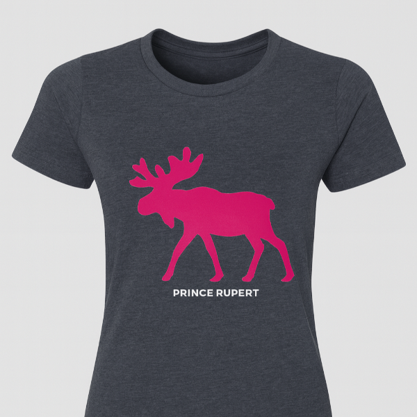 Ladies Fitted T-Shirt with Pink Moose