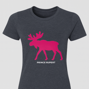 Ladies Fitted T-Shirt with Pink Moose