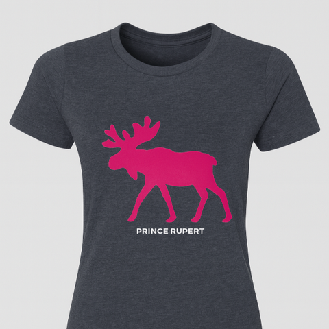 Ladies Fitted T-Shirt with Pink Moose