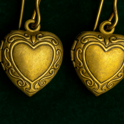 Elizabeth Vintage Heart Locket Earrings - Raw Brass