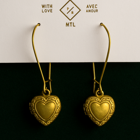 Elizabeth Vintage Heart Locket Earrings - Raw Brass