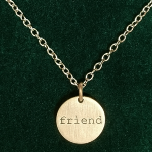 Typewritten "Friend" Necklace Brushed Sterling Silver