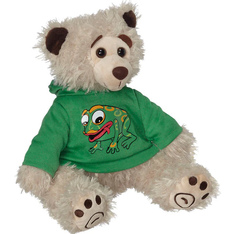"Mokey" Bear with Green Frog Hoodie Stuffy by Bill Helin