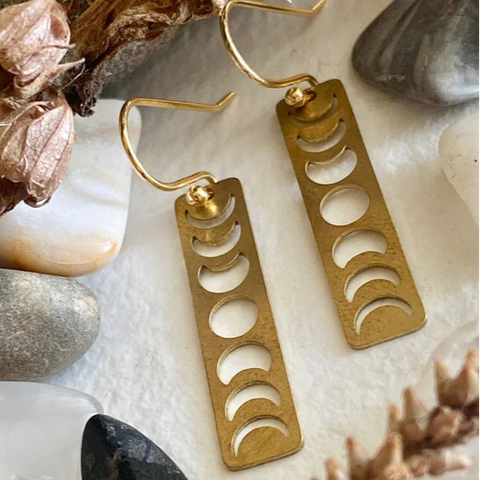 Gibbous Moon Phase Earrings - Raw Brass