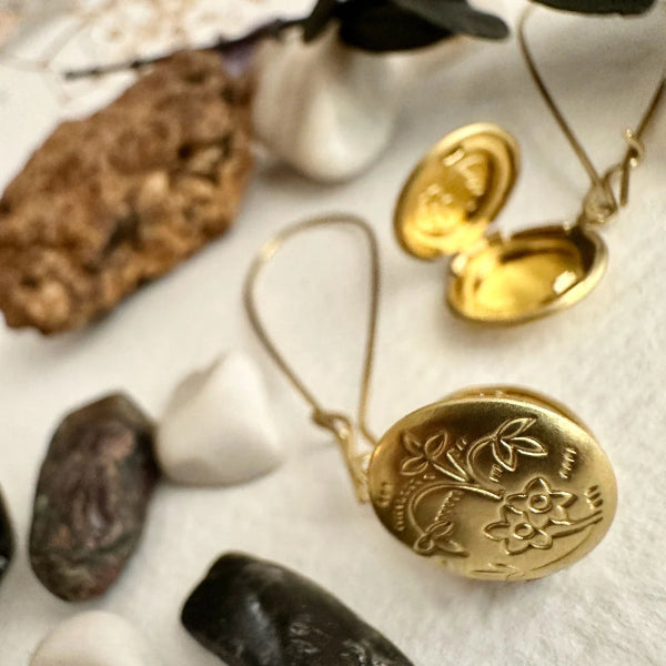 Cedarburg Locket Earrings - Brass