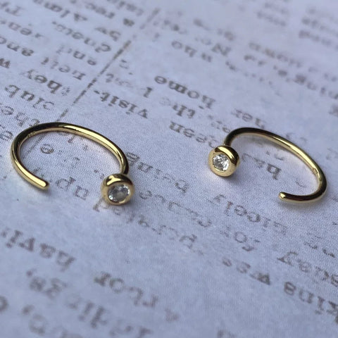 CZ Bezel Set Huggie Hoop 14k Gold Vermeil