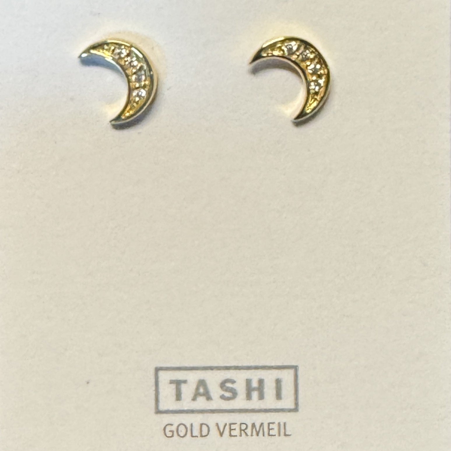 CZ Pavé Moon Stud Polished 14k Gold Vermeil
