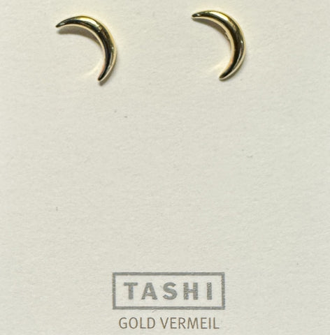 Crescent Moon Rounded Gold Vermeil Stud Earrings