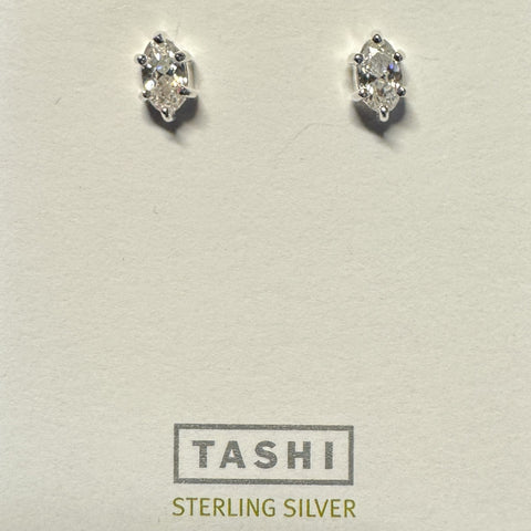 Oval Claw Set Stud CZ Sterling Silver 3X5 mm