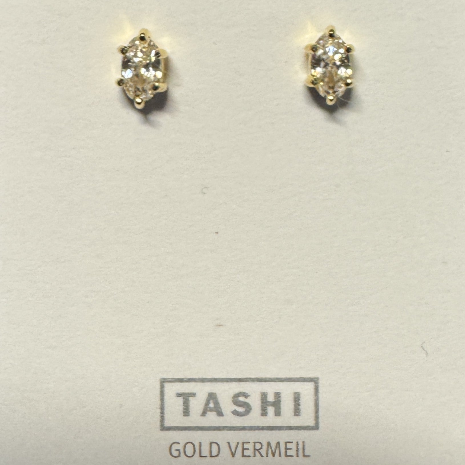 Oval Claw Set Stud CZ Gold Vermeil 3X5 mm