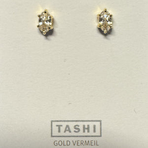 Oval Claw Set Stud CZ Gold Vermeil 3X5 mm