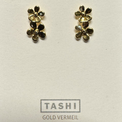 Double Forget-Me-Not Stud Gold Vermeil Earrings