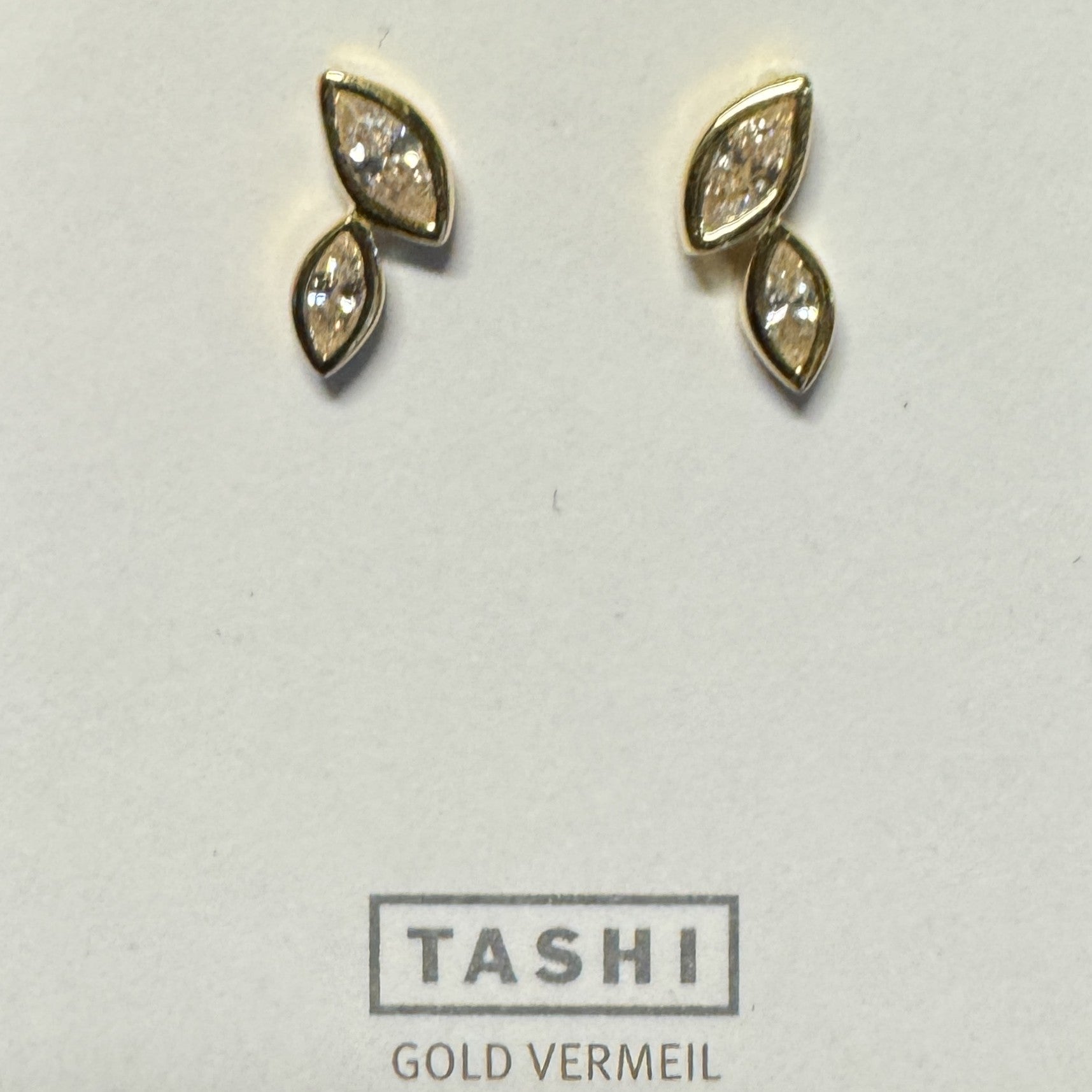 Double Marquis CZ Stud Gold Vermeil