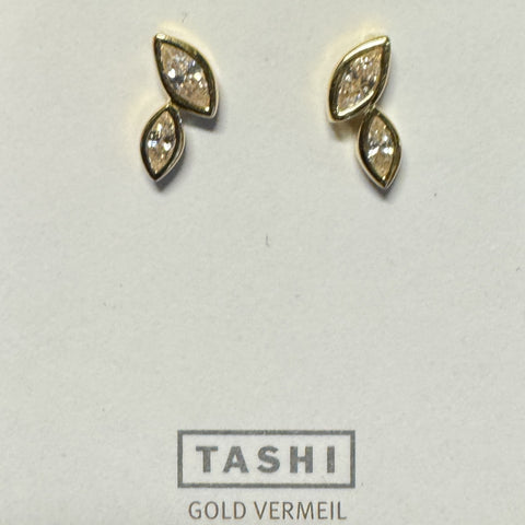 Double Marquis CZ Stud Gold Vermeil