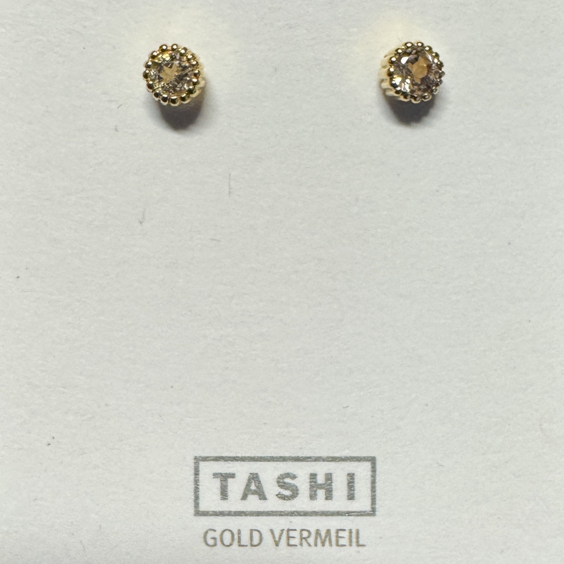 Round Milgrain Edge Stud Morganite Gold Vermeil 3 mm Earrings