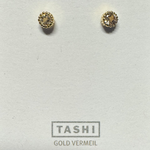 Round Milgrain Edge Stud Morganite Gold Vermeil 3 mm Earrings