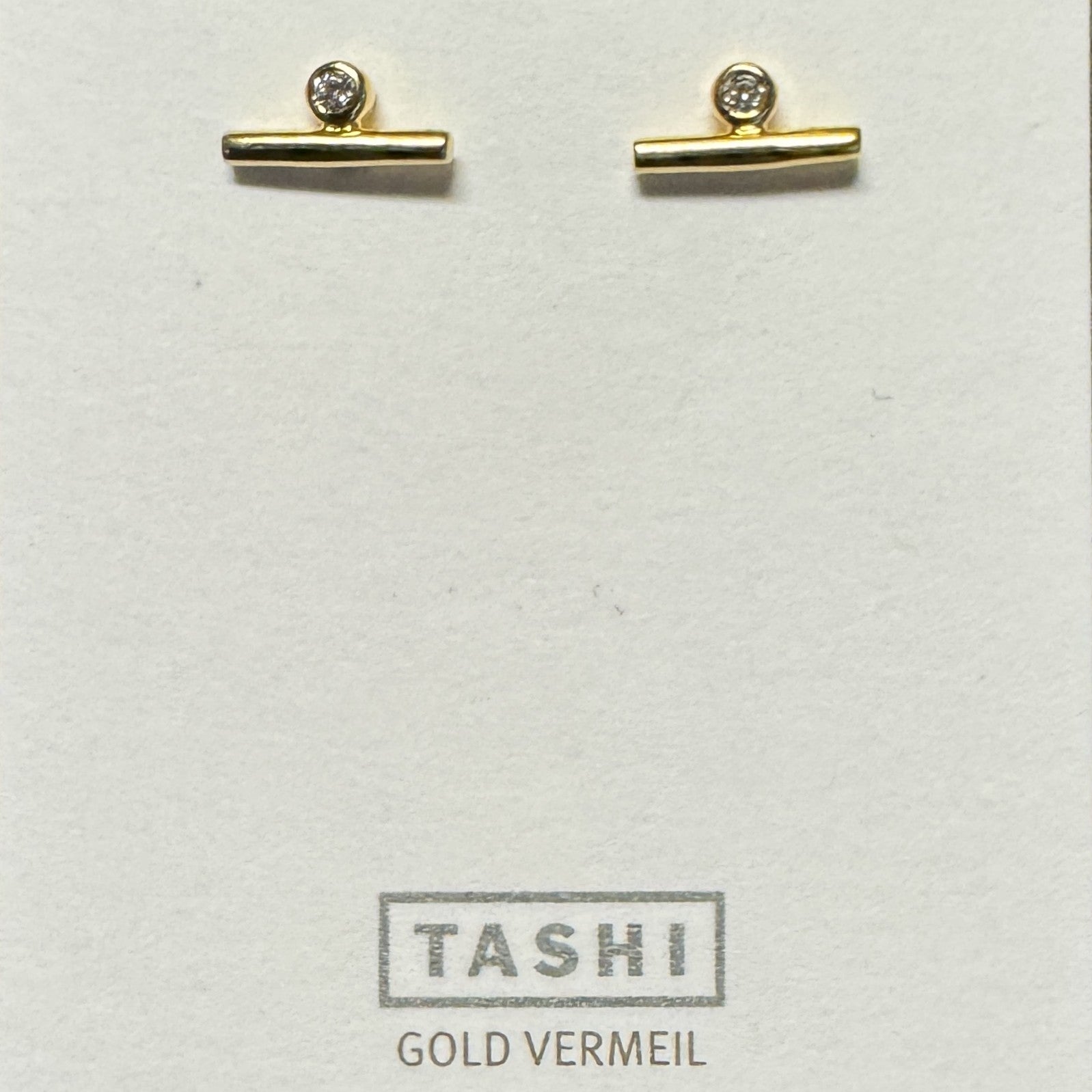 Tiny Bar with Side CZ Stud 14k Gold Vermeil Earrings