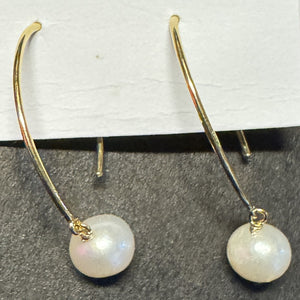 Hoop Earrings 14 k Gold Vermeil with White Pearl