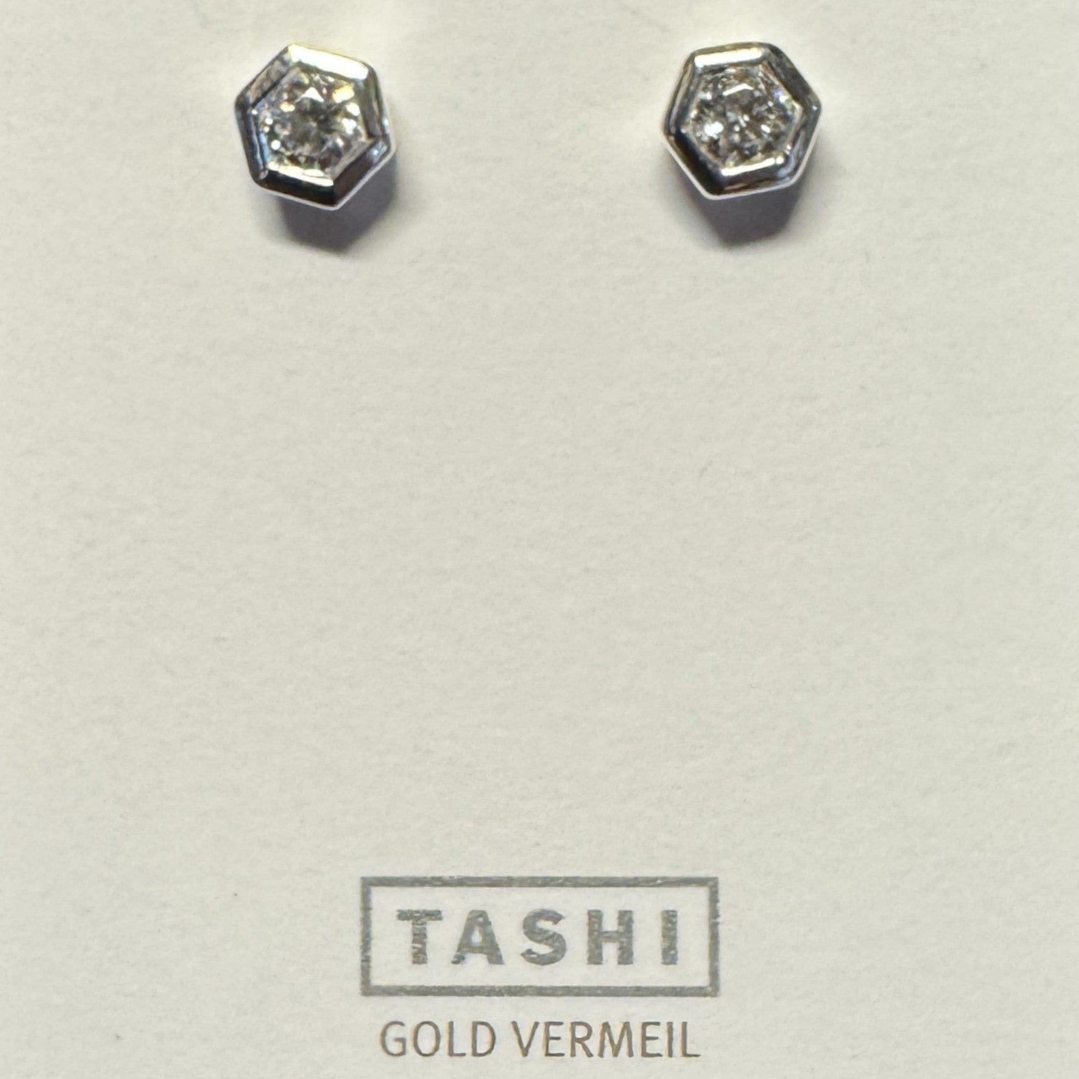 Bezel-Set Hexagon CZ Stud Sterling Silver Earring