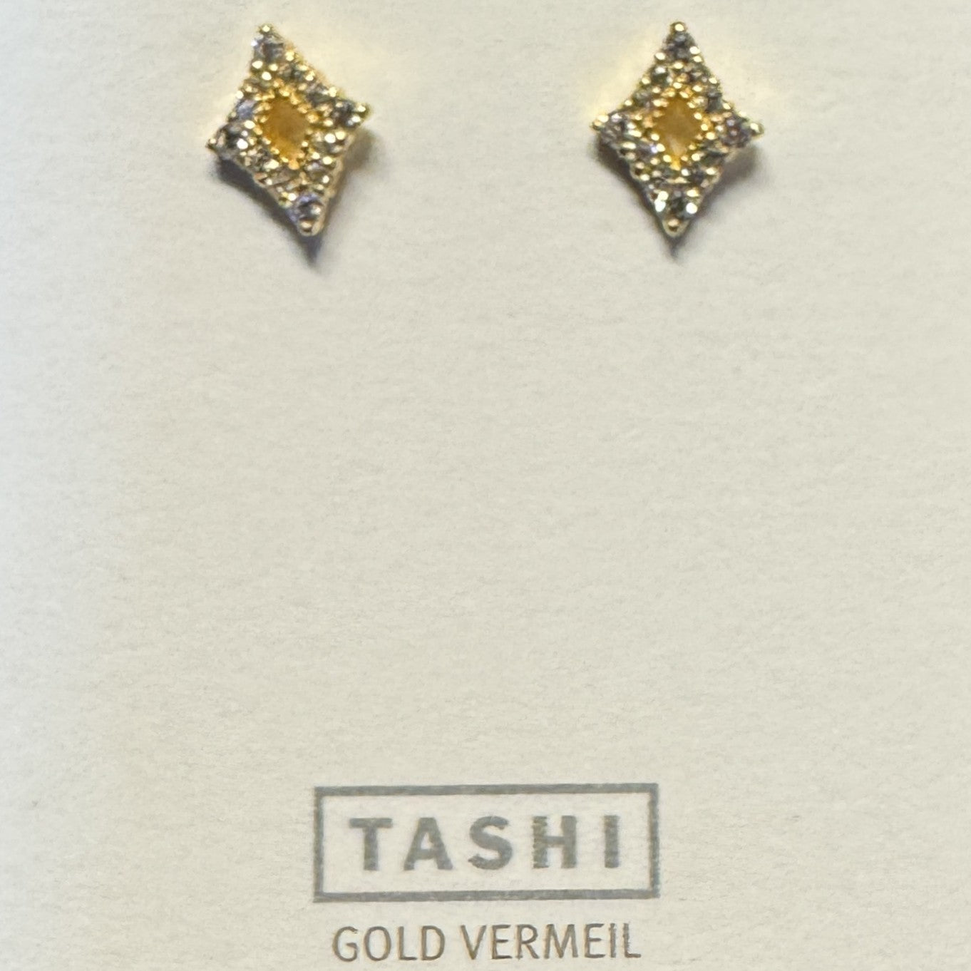Vintage Pavé Tapered Diamond Shape Stud Gold Vermeil