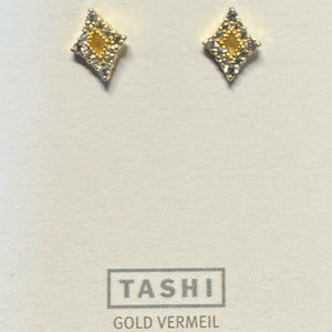 Vintage Pavé Tapered Diamond Shape Stud Gold Vermeil