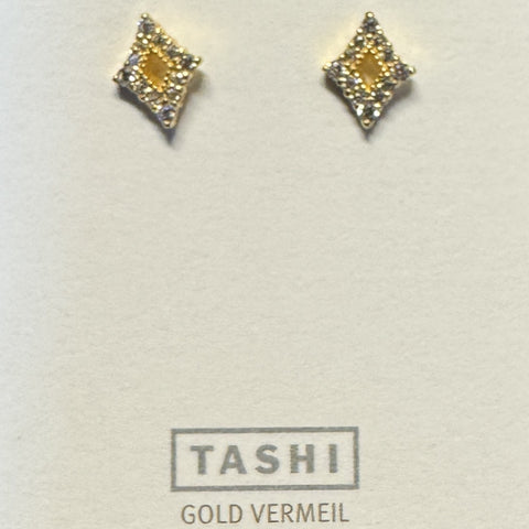 Vintage Pavé Tapered Diamond Shape Stud Gold Vermeil