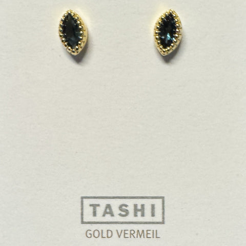 Gold Vermeil Marquise Stud London Blue Topaz with Milgrain Edge