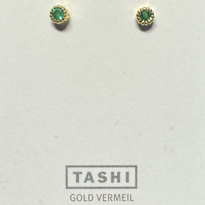 Gold Vermeil Emerald 2 mm Milgrain Edge Stud Earrings