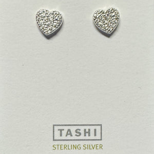 CZ Pavé Heart Stud Sterling Silver