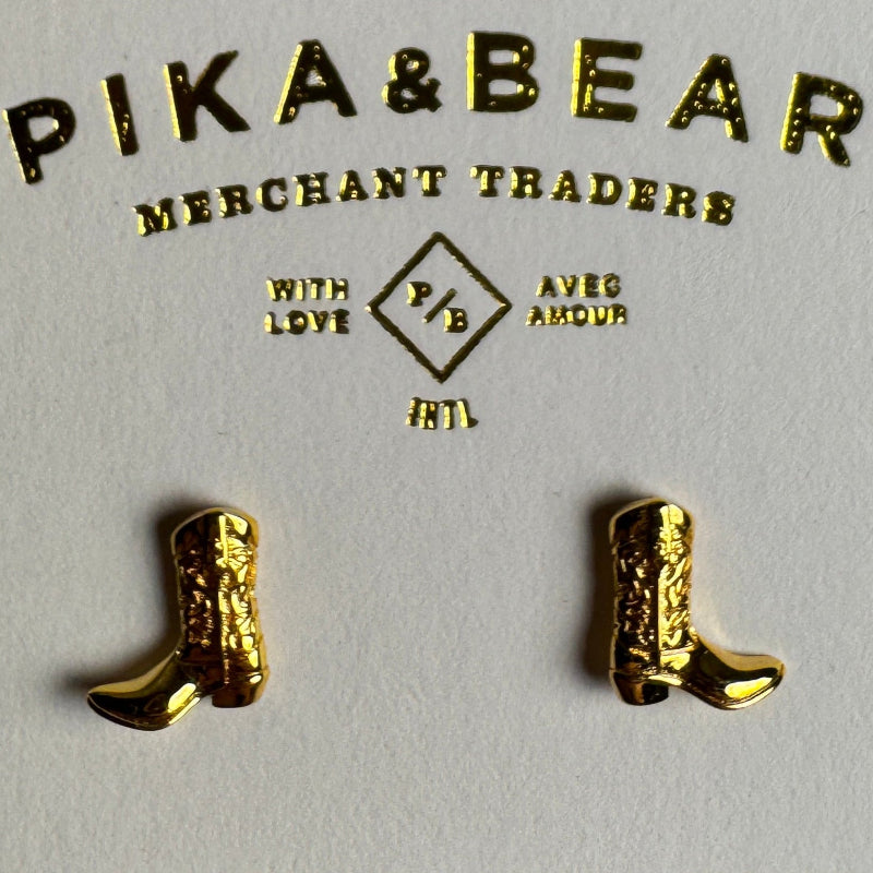 Dolly Cowboy Boot Stud Earrings - Gold