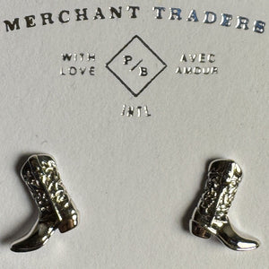 Dolly Cowboy Boot Stud Earrings - Silver