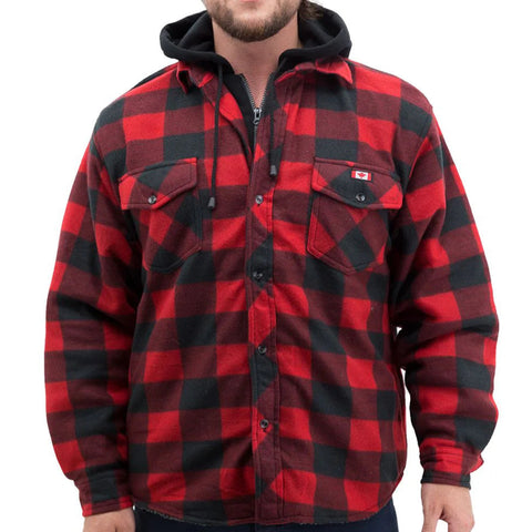 Fleece Button Up Plaid Jacket Red Bear