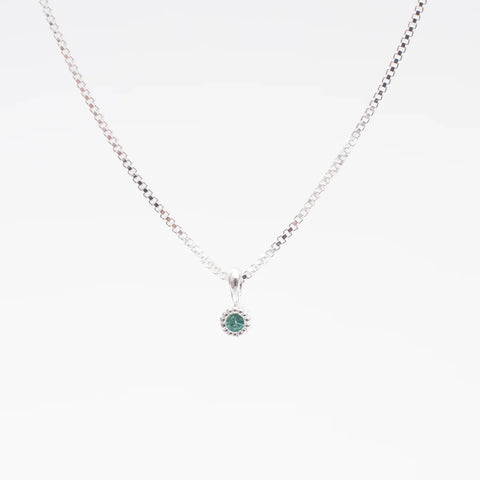 Milgrain Edge Necklace Emerald Sterling Silver 2 mm