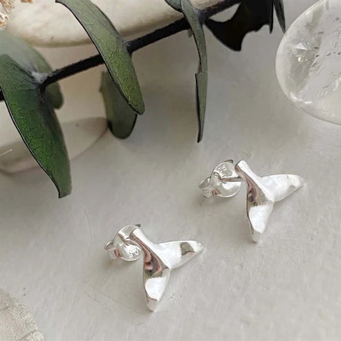 Moby Whale Tail Stud Earrings - Sterling Silver
