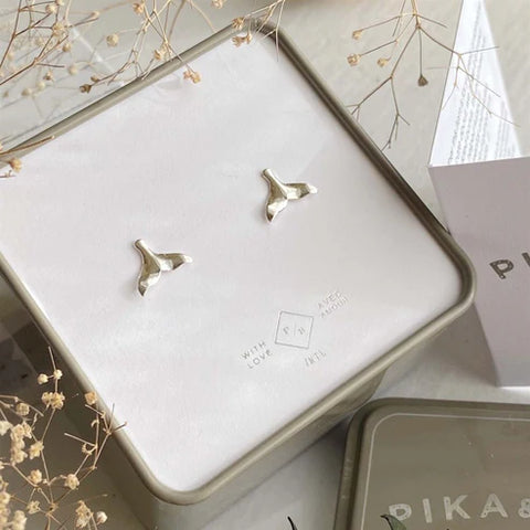 Moby Whale Tail Stud Earrings - Sterling Silver