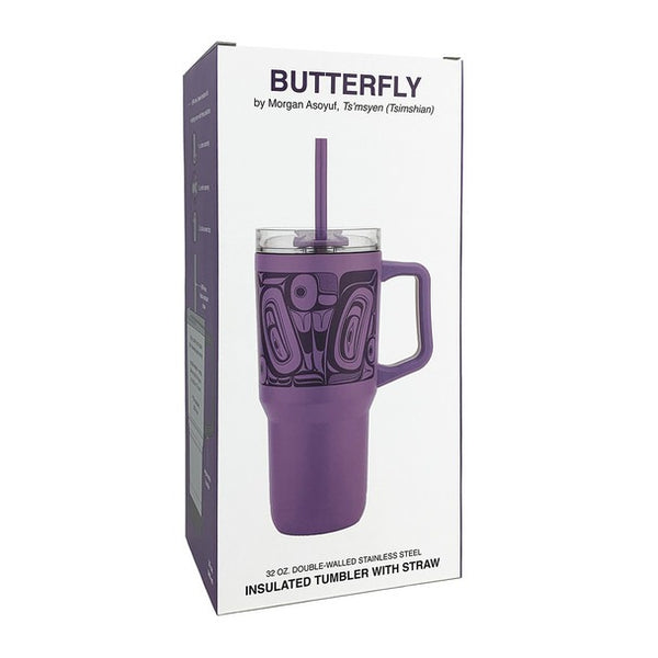 Insulated Tumbler with Straw - Butterfly - 32 oz