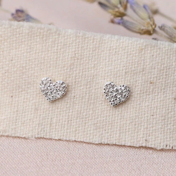 CZ Pavé Heart Stud Sterling Silver