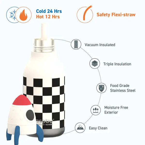 Checkered Rocket Bestie Bottle 16 oz