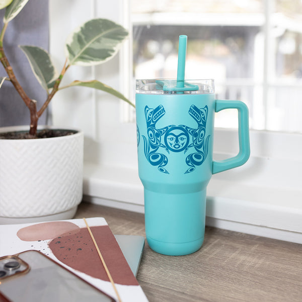 Insulated Tumbler with Straw (Wolves and Full Moon) 32 oz