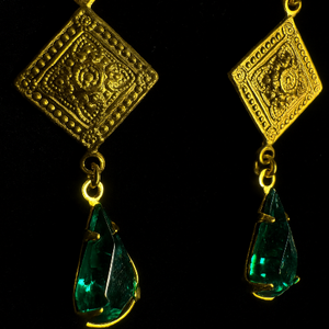 Nogales Emerald Brass Medallion Drops Earrings
