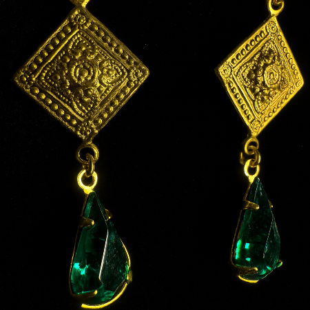 Nogales Emerald Brass Medallion Drops Earrings