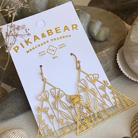 Antheia Floral Triangle Earrings - Raw Brass