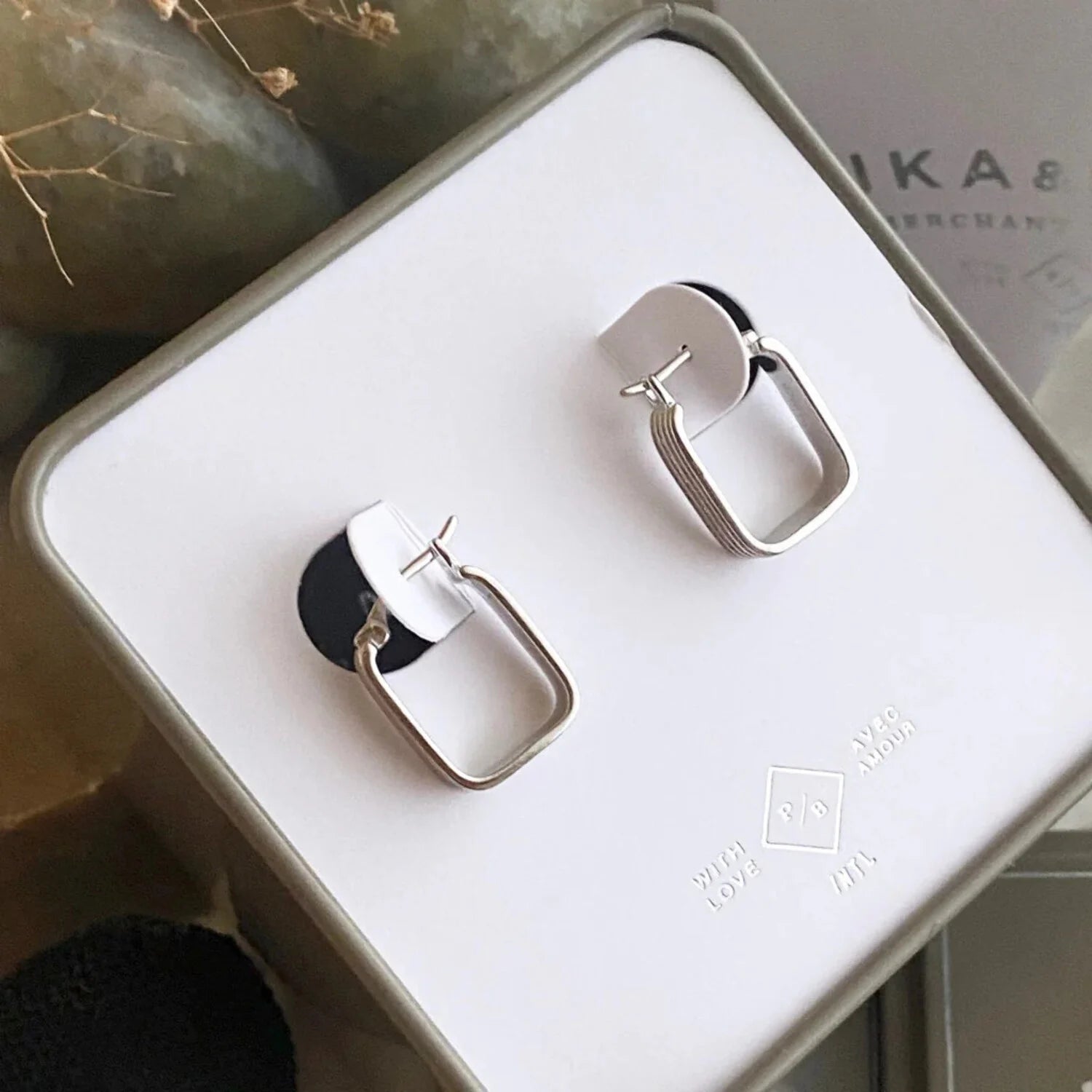 Tuscan Rectangular Hoop Earrings Sterling Silver
