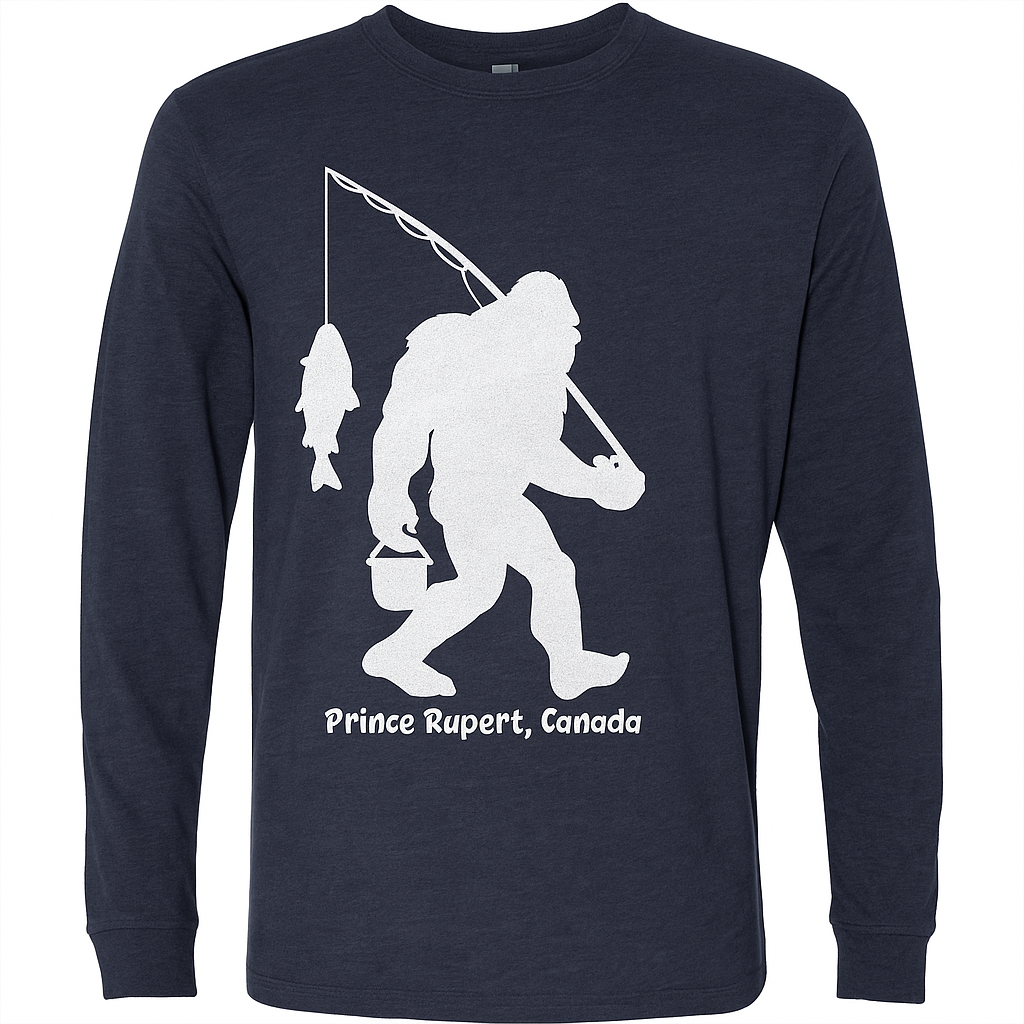 Fishing Sasquatch Long Sleeve Shirt (Heather Navy)