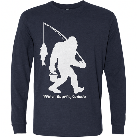 Fishing Sasquatch Long Sleeve Shirt (Heather Navy)
