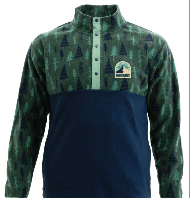 Fleece Button Pullover Green Trees