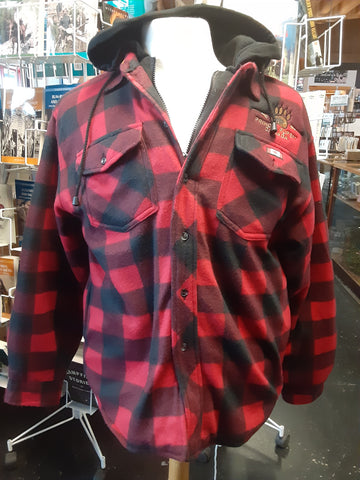 Red Plaid Jacket with Bear Emblem