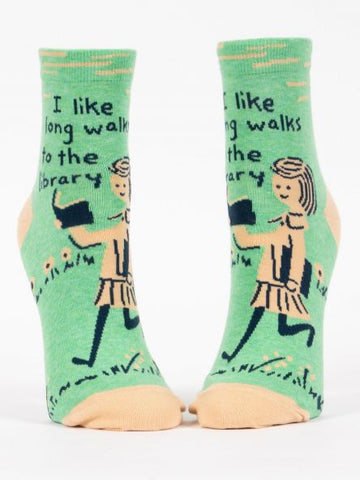 Blue Q Women's Ankle Socks-Long Walks To Library