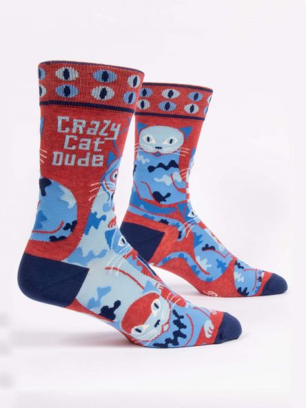 Blue Q Men's Crew Sock - Crazy Cat Dude