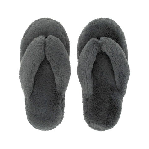 Flip Flop Slippers Fuzzy Grey